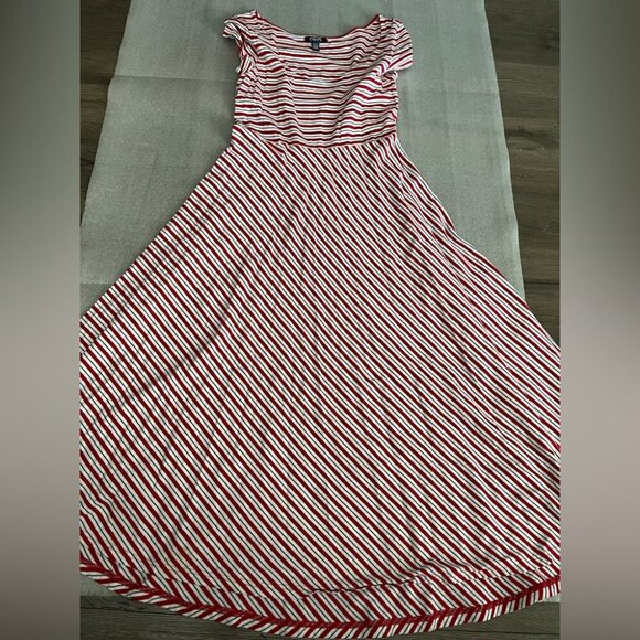 [LP] Chaps Red and White Cap Sleeve Maxi Dress - Picture 1 of 8